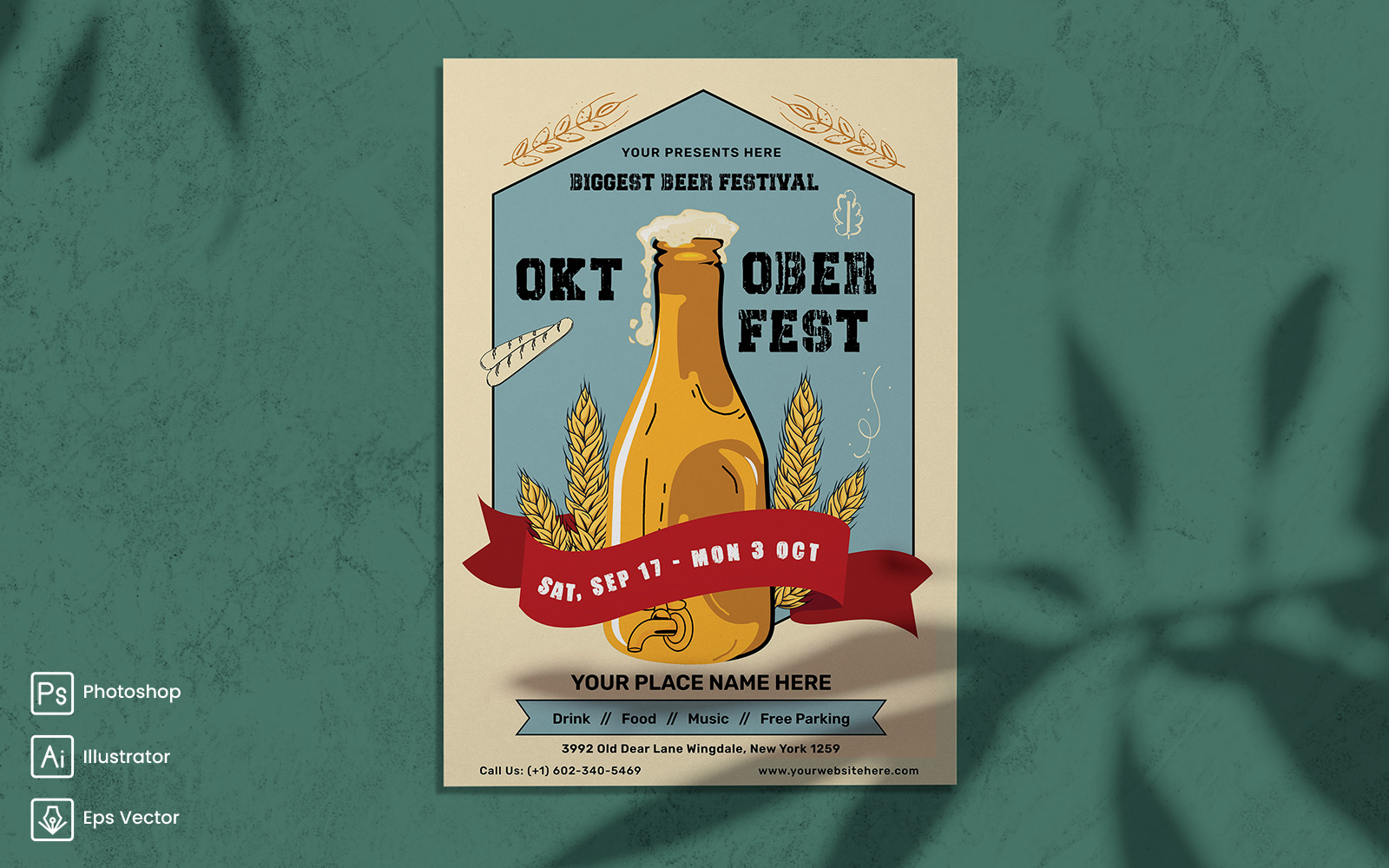 Oktoberfest Flyer Print and Social Media Template