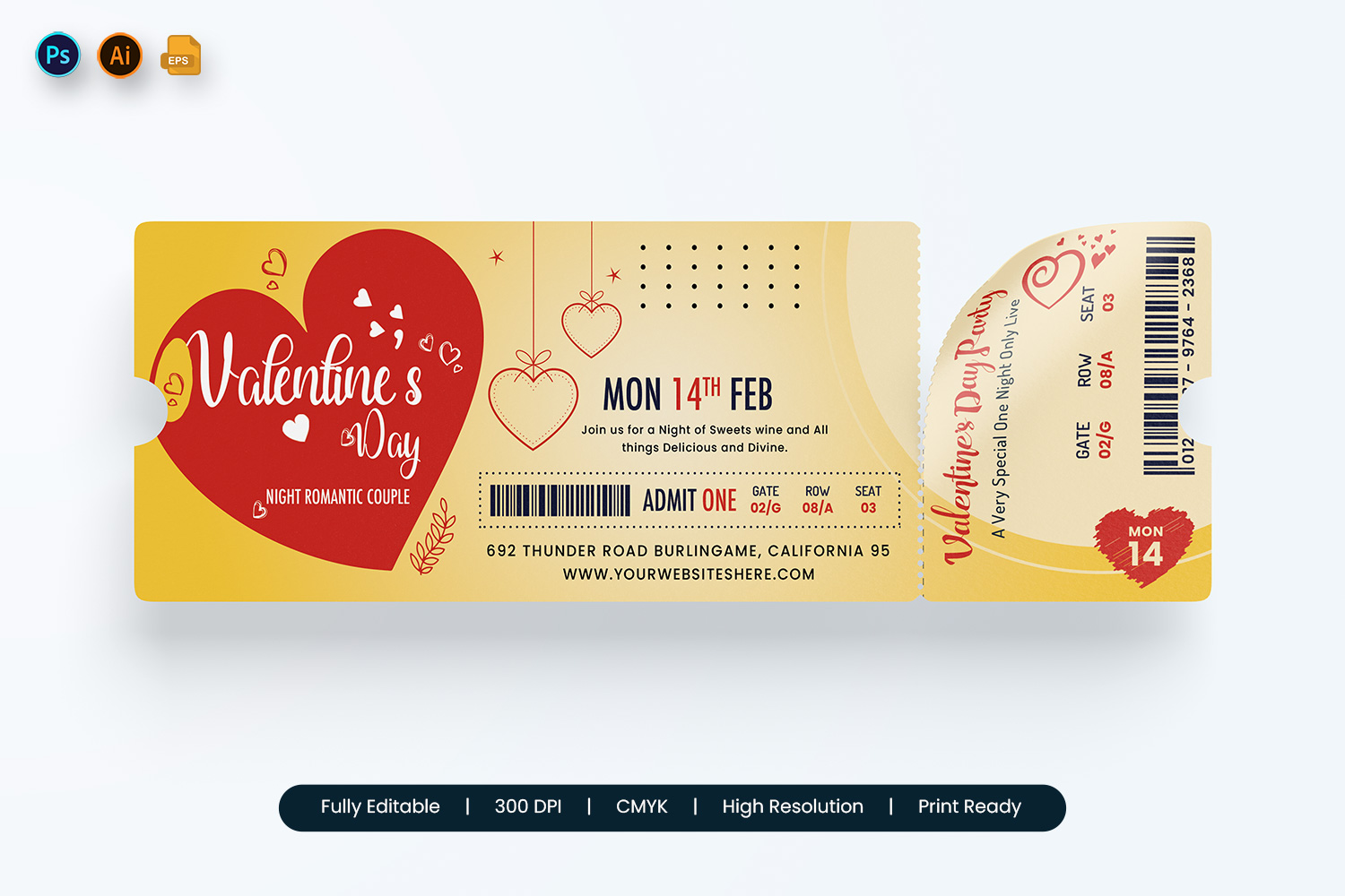 Valentine Day Party Ticket Print Template