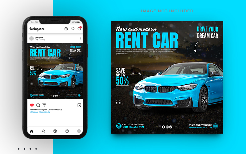 Rental Car Social Media Post and Web Banner Template Design