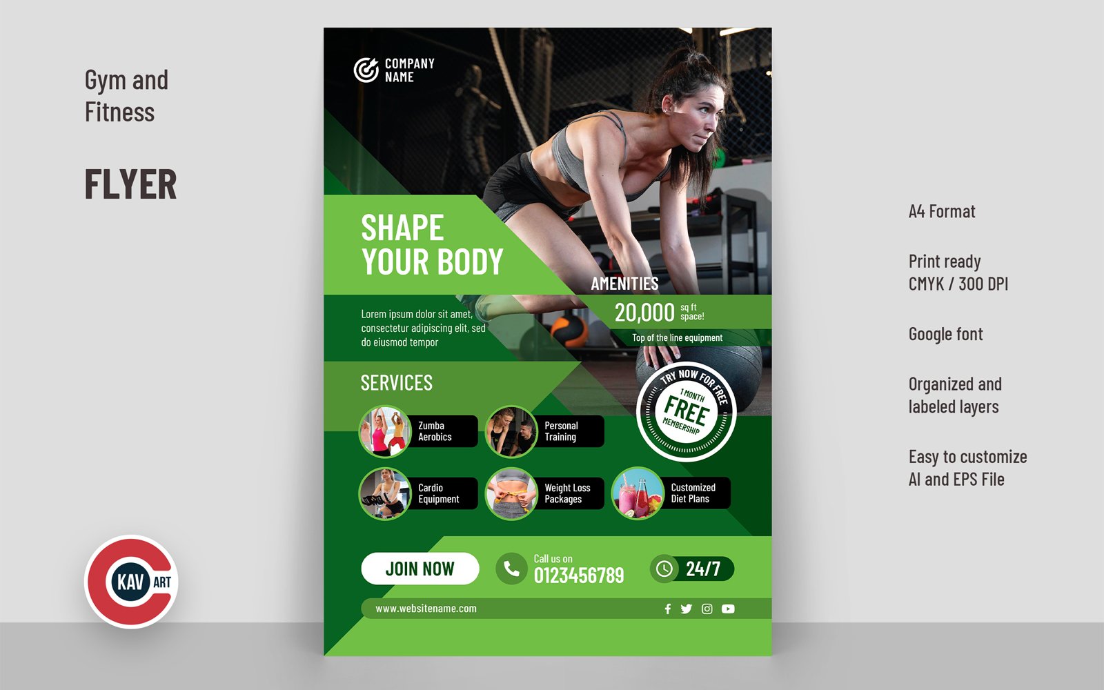 Gym and Fitness Flyer or Poster Template - 00221