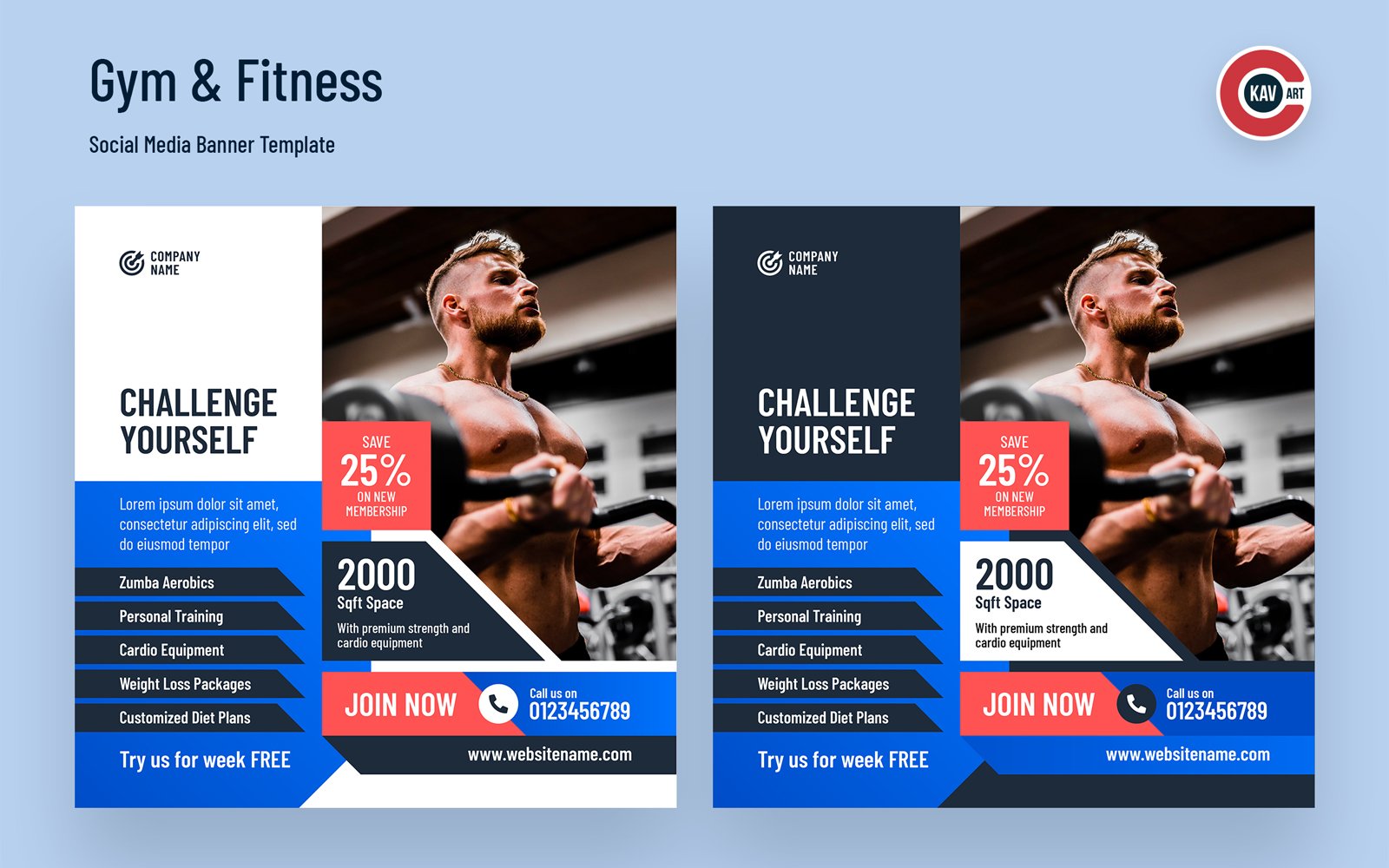 Gym and Fitness Social Media Banner Template - 00229