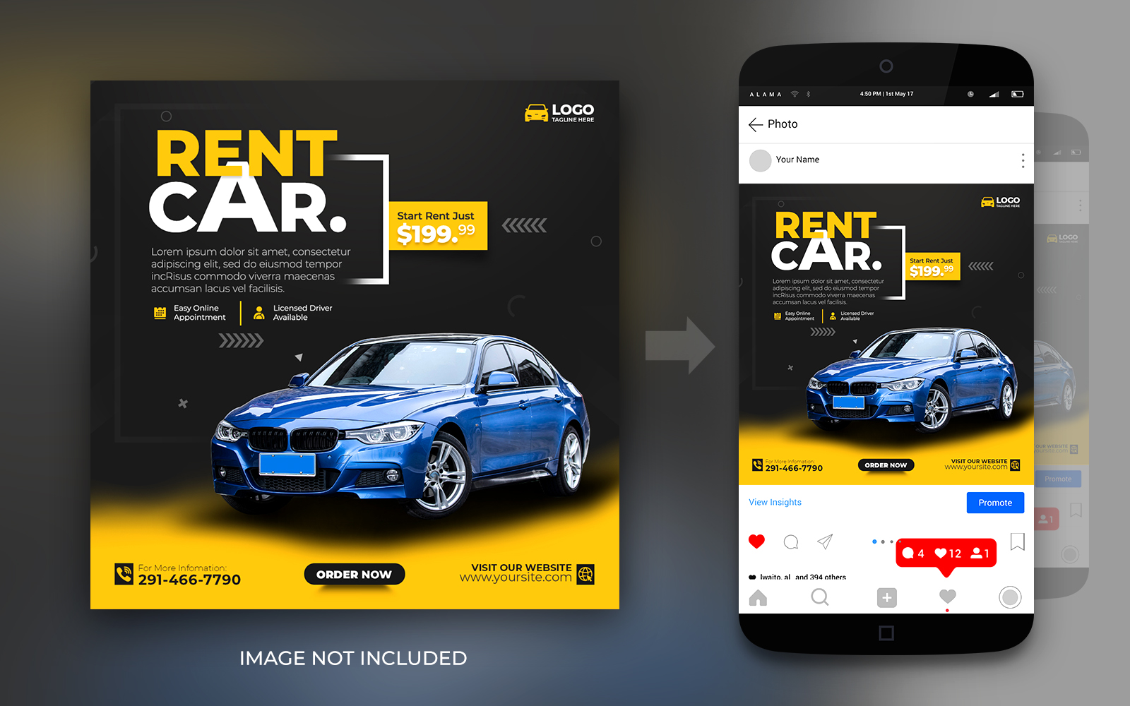 Car Rental Or Rent A Car Instagram Social Media Post Banner Template