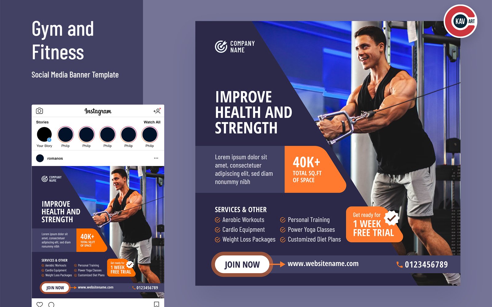 Gym and Fitness Social Media Banner Template - 00252