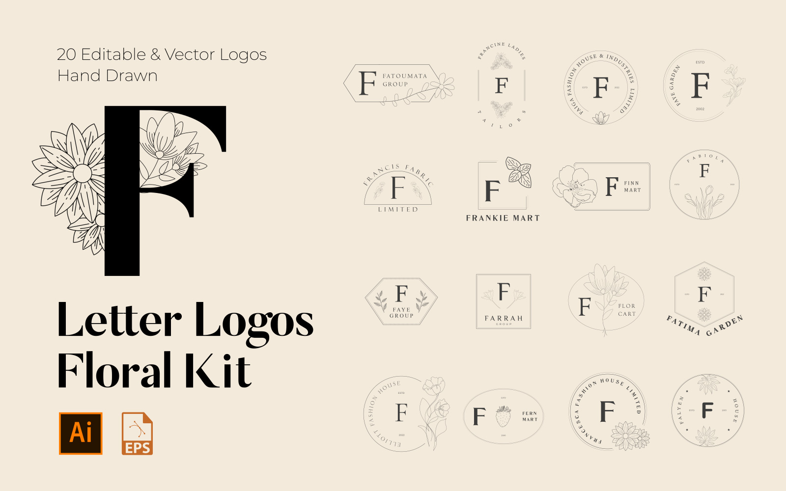 F Letter Floral Handmade Logos kit