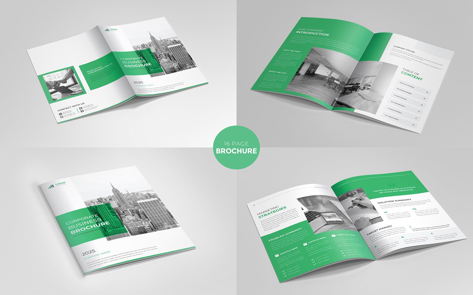 16 Pages Company Profile Template Design With Yellow Color Shapes, Multipage Brochure Design