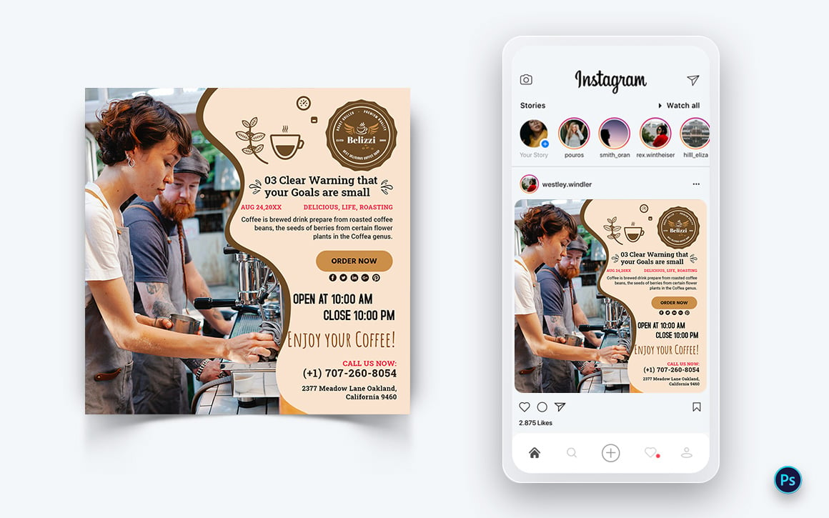 Coffee Shop Promotion Social Media Post Design Template-04