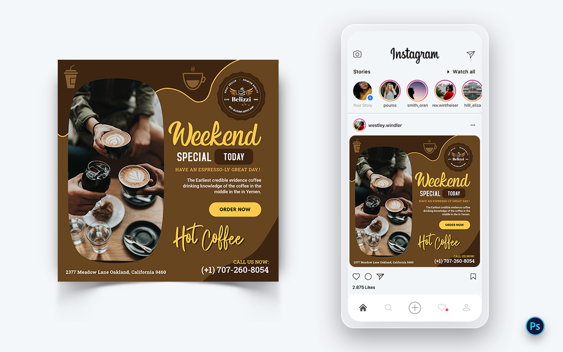 Coffee Shop Promotion Social Media Post Design Template-12