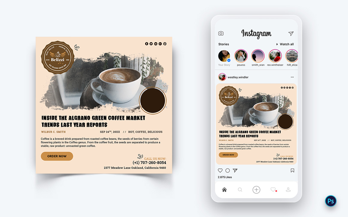 Coffee Shop Promotion Social Media Post Design Template-15