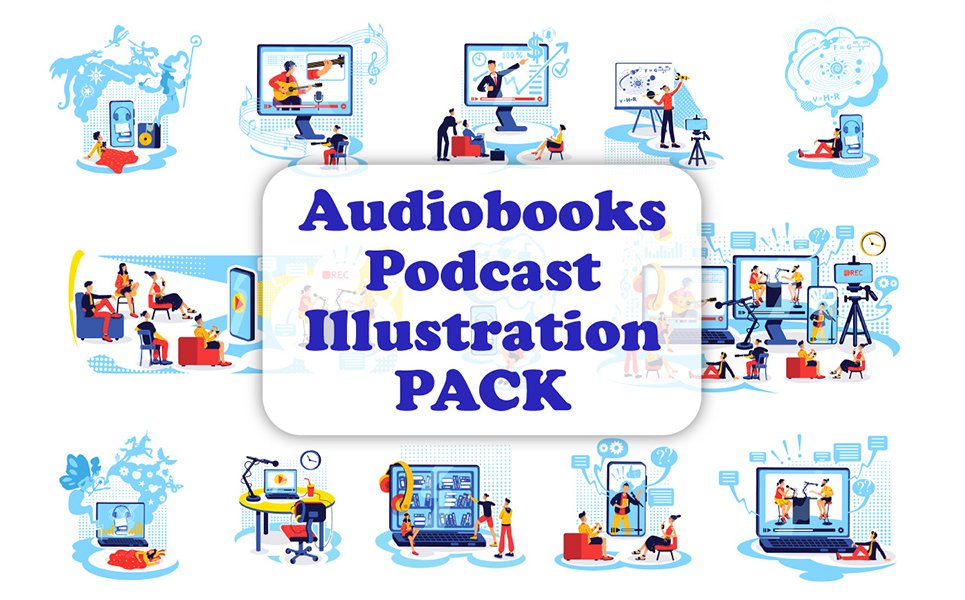 Audiobooks Podcast Illustration Bundle