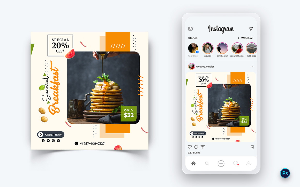 Food and Restaurant Social Media Post Design Template-55