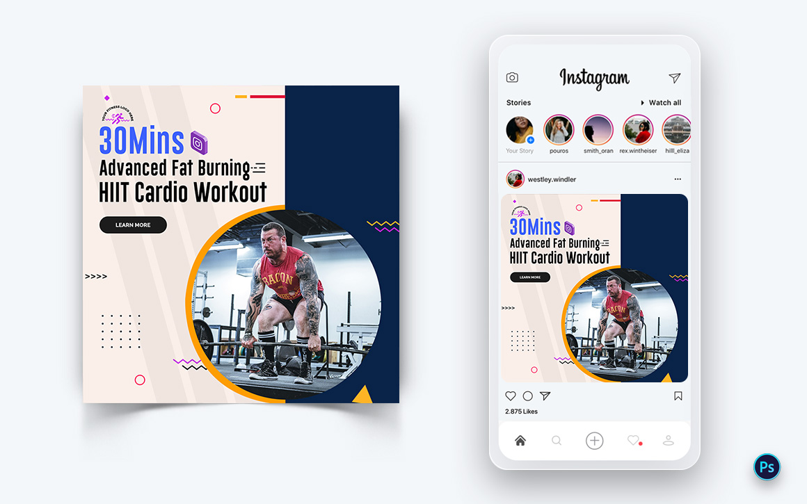 Gym and Fitness Studio Social Media Post Design Template-12