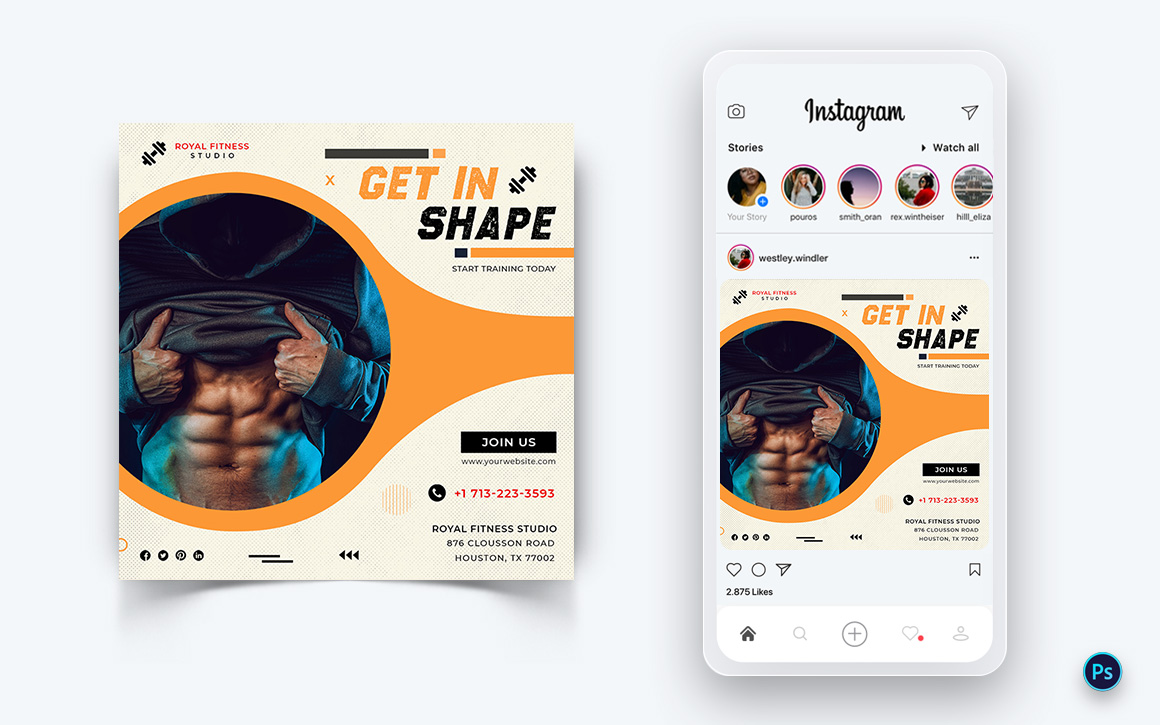 Gym and Fitness Studio Social Media Post Design Template-18
