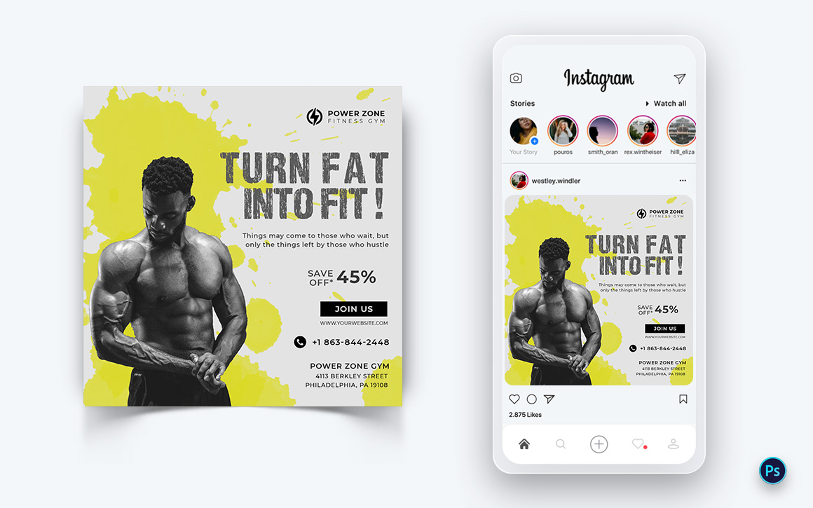 Gym and Fitness Studio Social Media Post Design Template-22