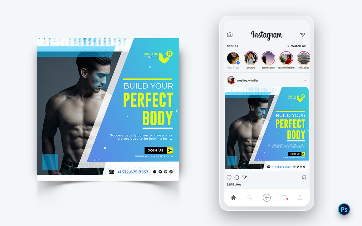 Gym and Fitness Studio Social Media Post Design Template-26