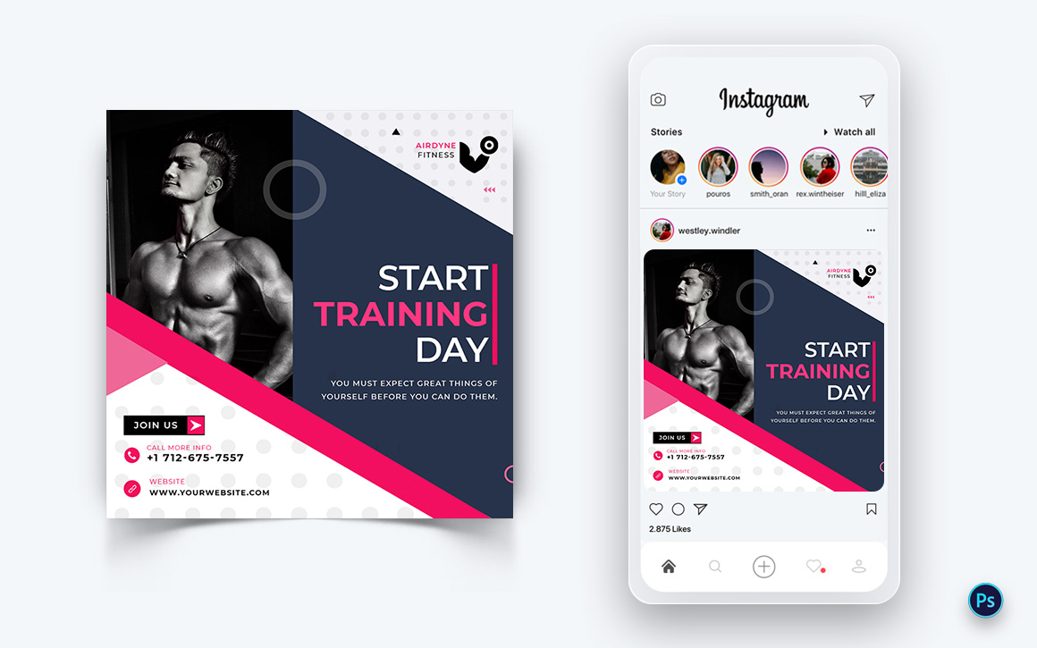 Gym and Fitness Studio Social Media Post Design Template-28