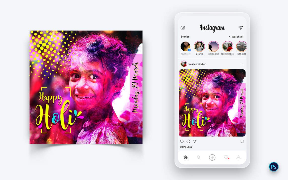 Holi Festival Social Media Post Design Template-04