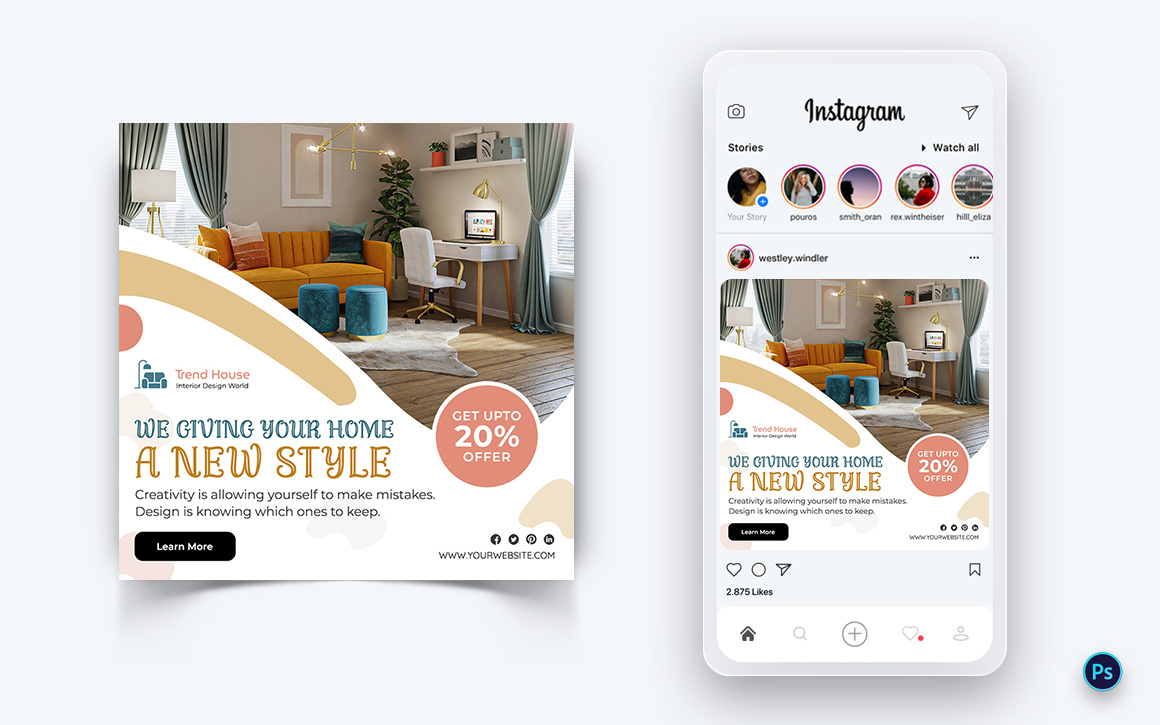 Interior Design and Furniture Social Media Post Design Template-07