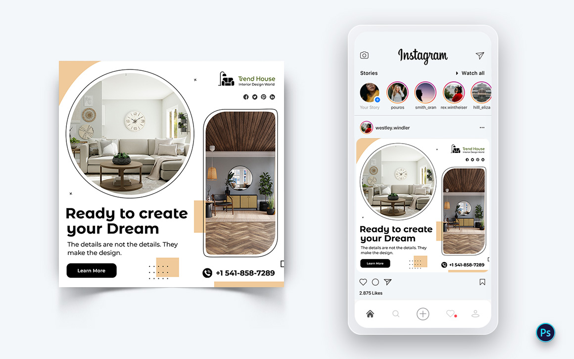 Interior Design and Furniture Social Media Post Design Template-08