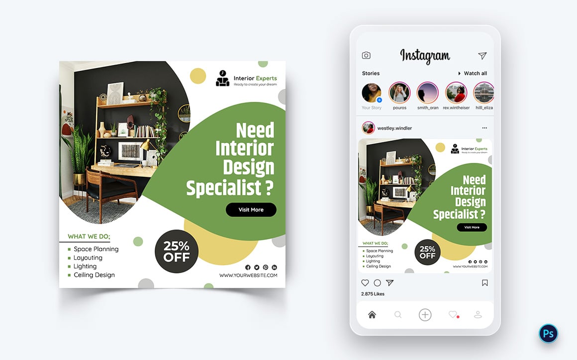 Interior Design and Furniture Social Media Post Design Template-14