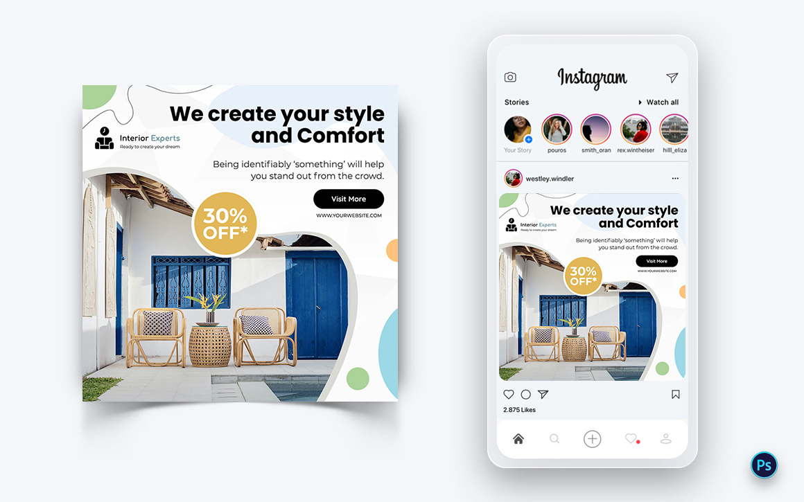 Interior Design and Furniture Social Media Post Design Template-16