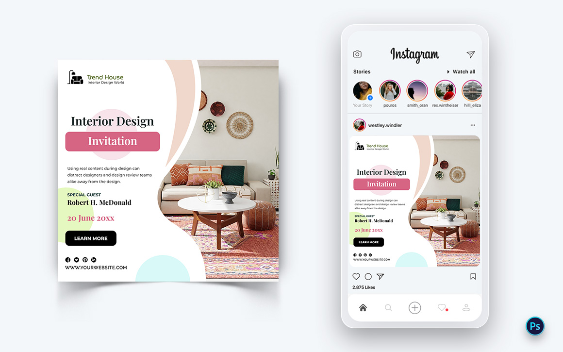 Interior Design and Furniture Social Media Post Design Template-17