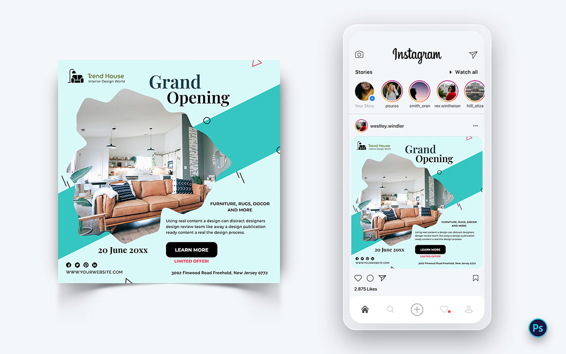 Interior Design and Furniture Social Media Post Design Template-18