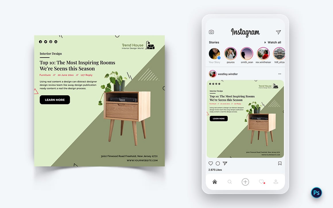 Interior Design and Furniture Social Media Post Design Template-19