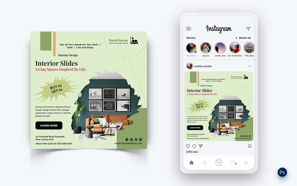 Interior Design and Furniture Social Media Post Design Template-20