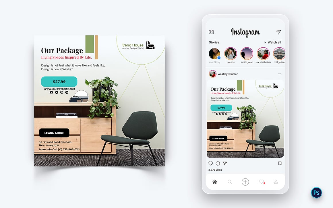 Interior Design and Furniture Social Media Post Design Template-22