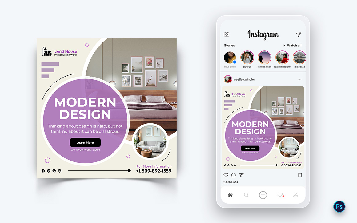 Interior Design and Furniture Social Media Post Design Template-23