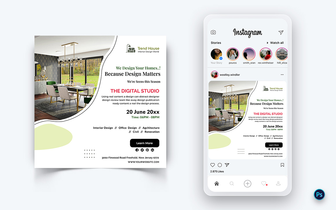 Interior Design and Furniture Social Media Post Design Template-24