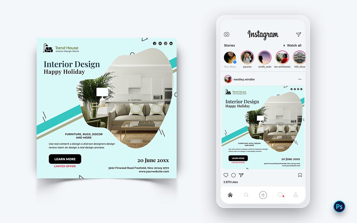 Interior Design and Furniture Social Media Post Design Template-27