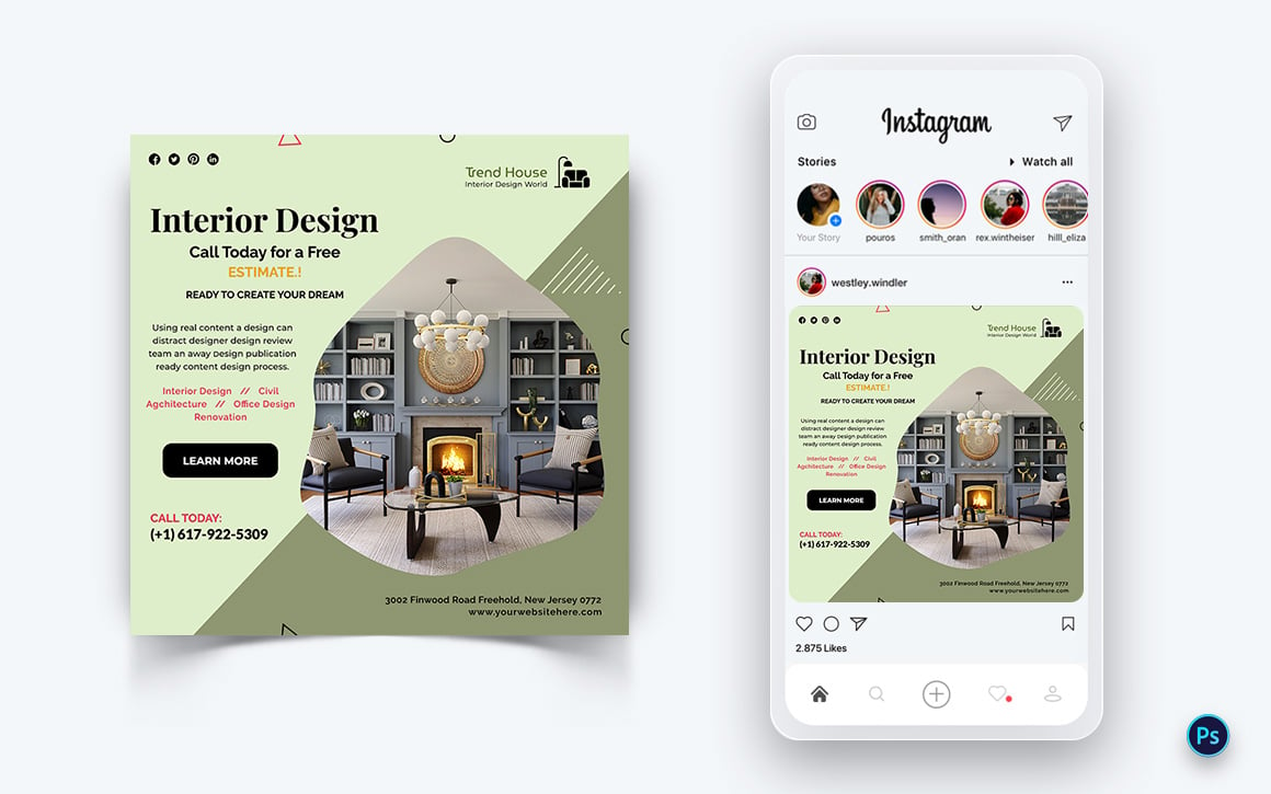 Interior Design and Furniture Social Media Post Design Template-30