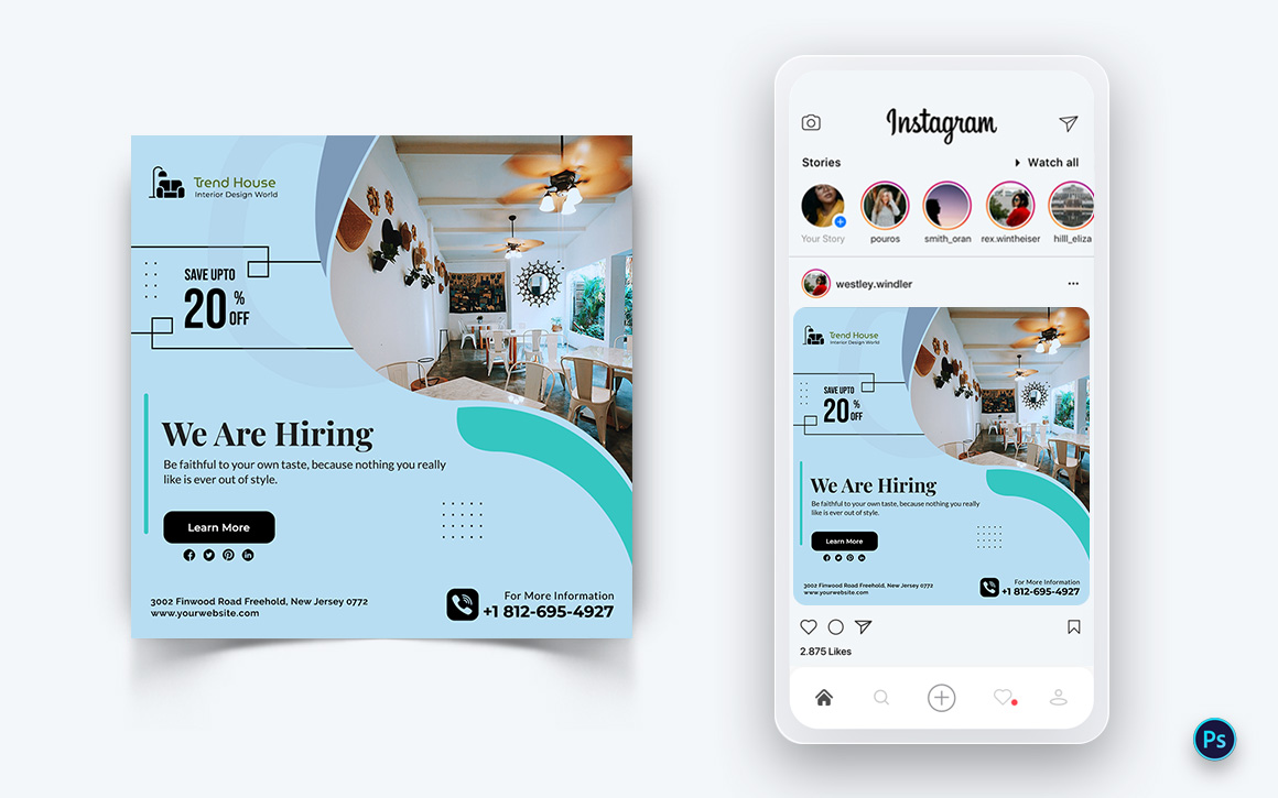 Interior Design and Furniture Social Media Post Design Template-32