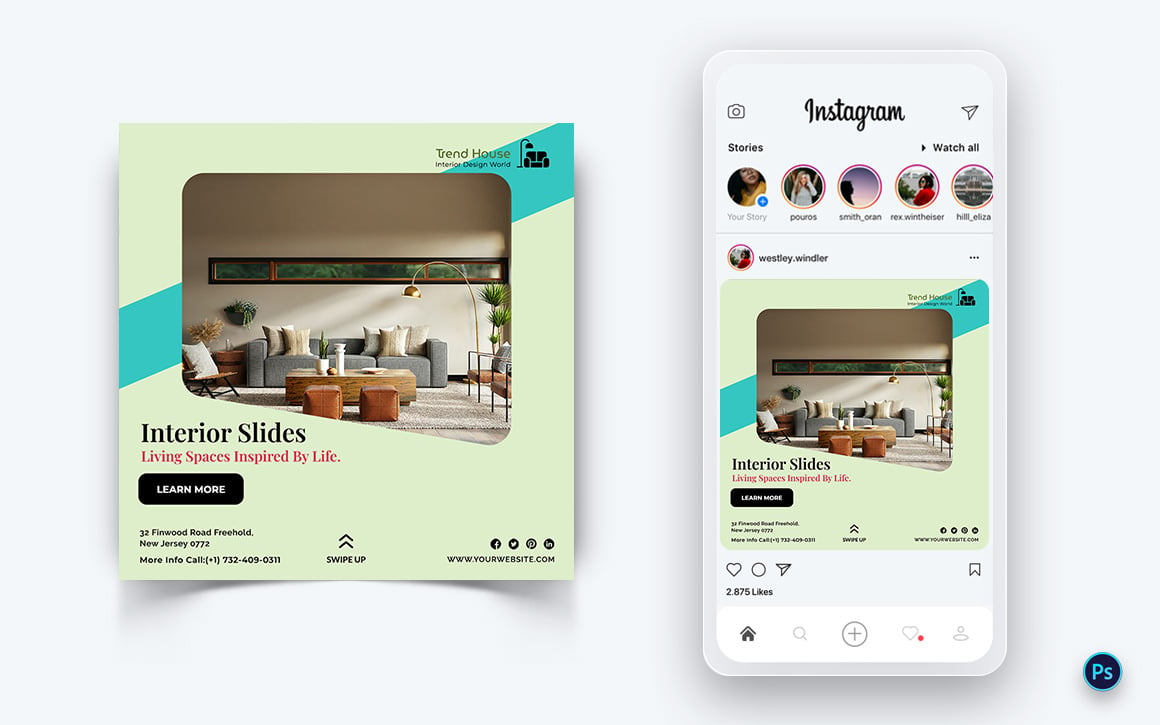 Interior Design and Furniture Social Media Post Design Template-35