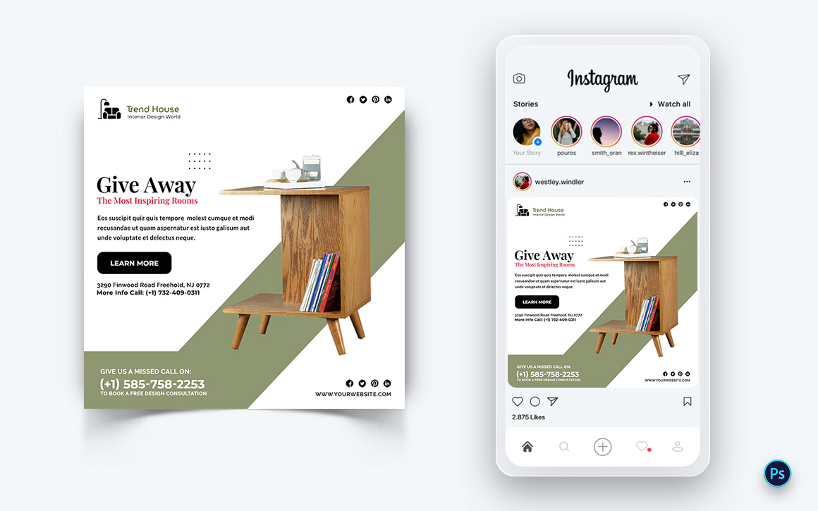 Interior Design and Furniture Social Media Post Design Template-36