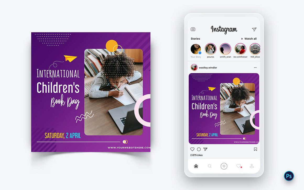 International Childrens Book Day  Social Media Post Design Template-02