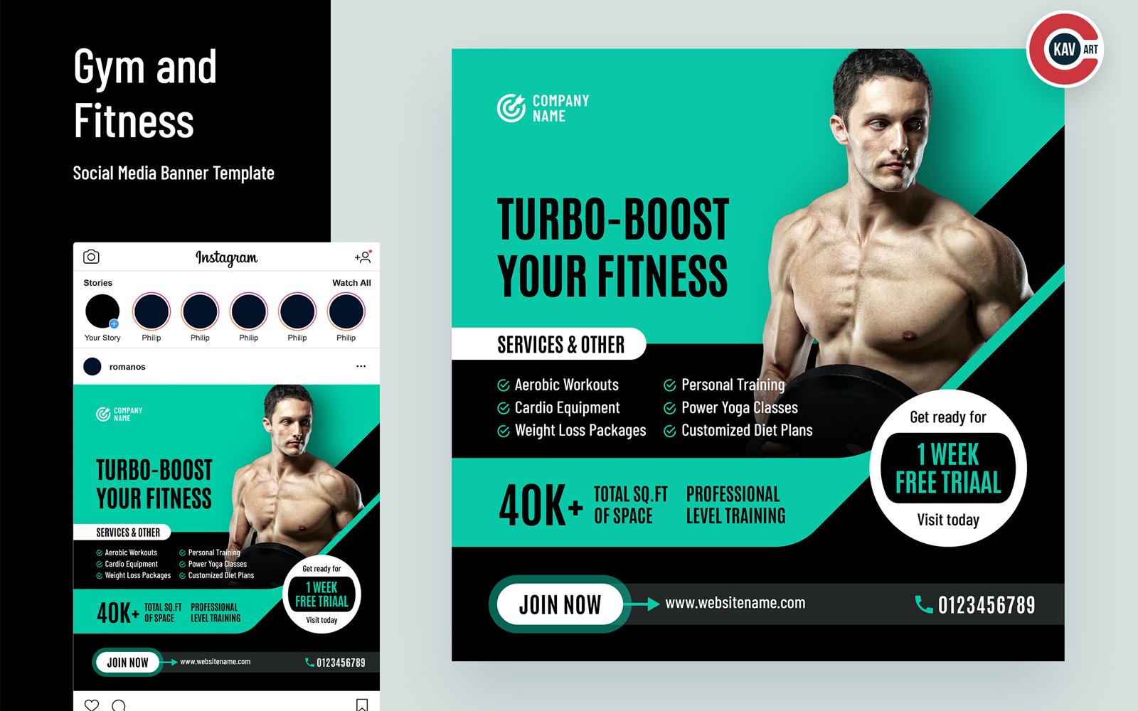 Gym and Fitness Social Media Banner Template - 00265