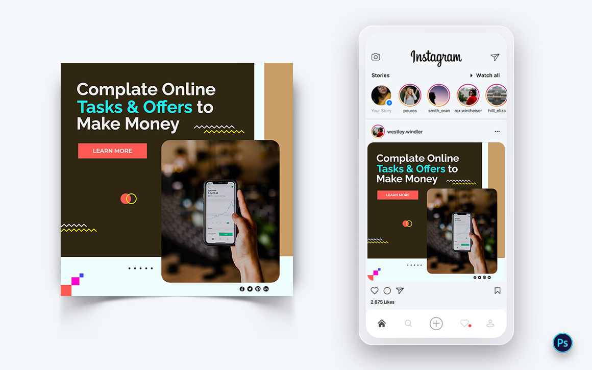 Online Money Earnings Social Media Post Design Template-03