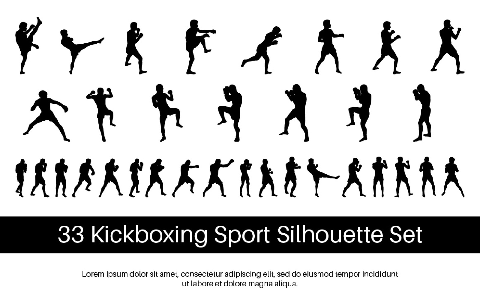 33 Kickboxing Sport Silhouette Set
