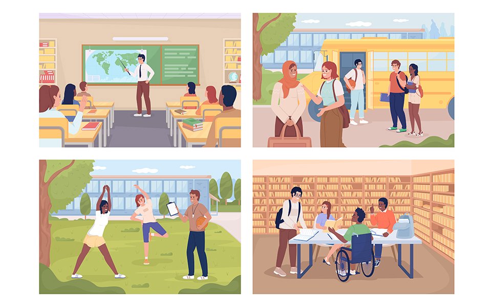 Daily School Routine Illustration Set