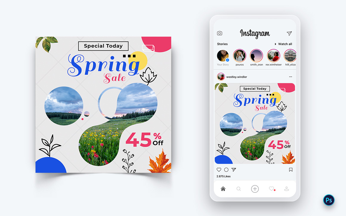 Spring Season Social Media Post Design Template-13