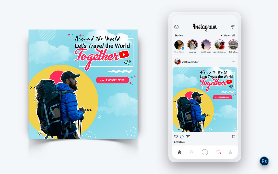 Travel Explorer and Tour Social Media Post Design Template-19