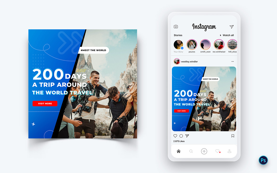 Travel Explorer and Tour Social Media Post Design Template-23