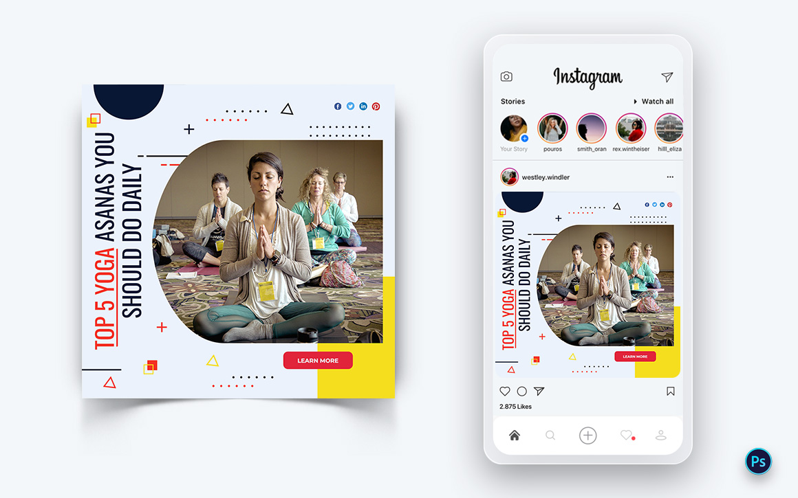 Yoga and Meditation Social Media Post Design Template-10