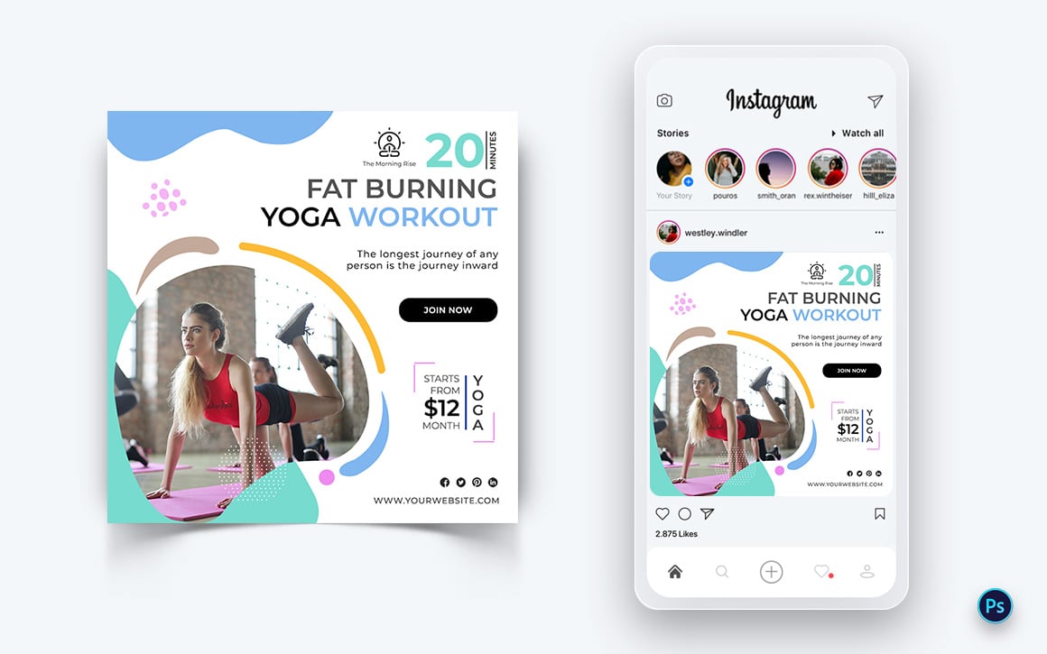 Yoga and Meditation Social Media Post Design Template-14