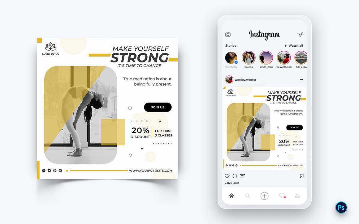 Yoga and Meditation Social Media Post Design Template-23