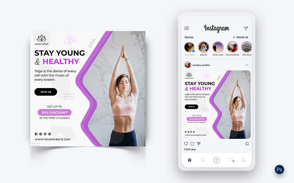 Yoga and Meditation Social Media Post Design Template-25