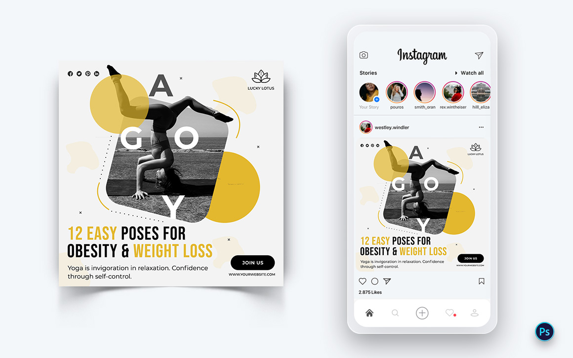 Yoga and Meditation Social Media Post Design Template-26