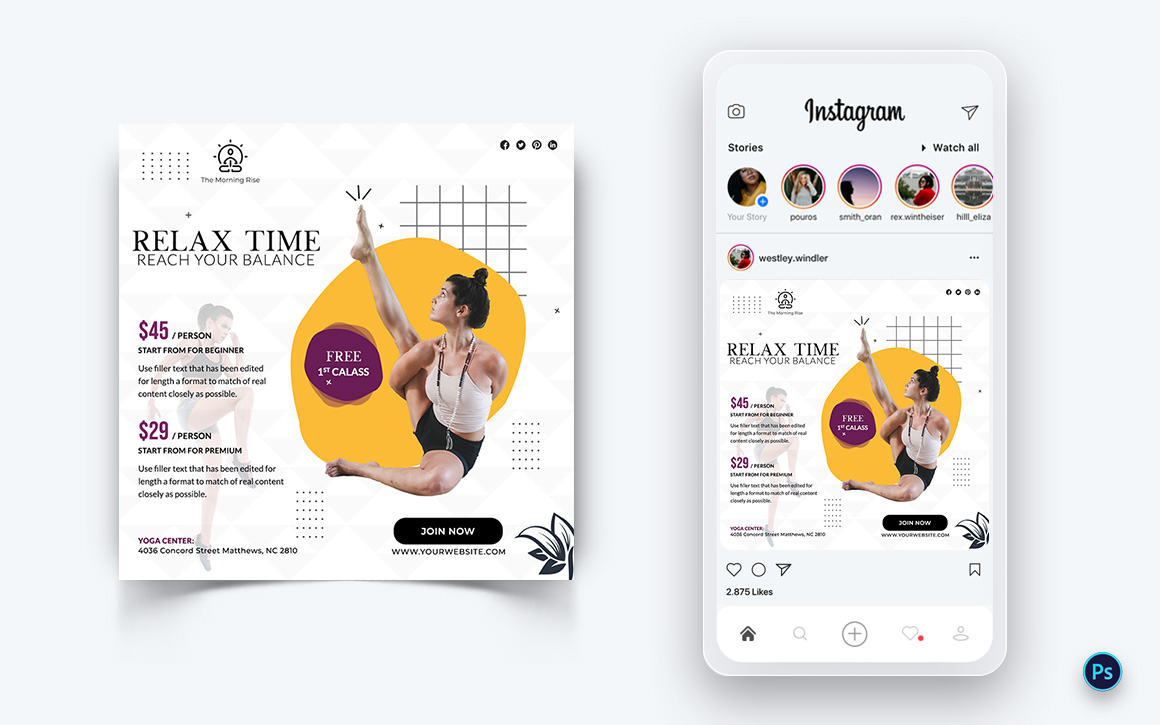 Yoga and Meditation Social Media Post Design Template-32